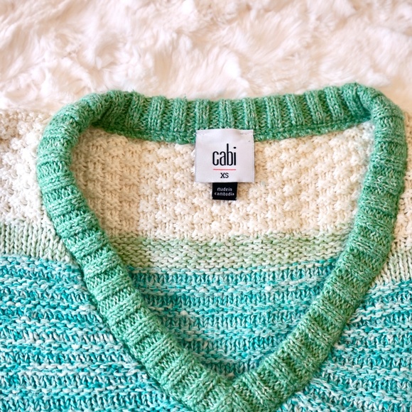 CAbi Women's Mix Stitch V-neck Striped Cable Knit Sweater - Stripes green mint - Picture 7 of 8